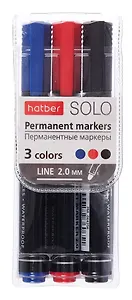 Маркеры перманентные 03цв (черный, синий, красный), 2 мм, Hatber