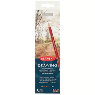 Цветные карандаши «Drawing», Derwent, природные оттенки, точилка, 6 цветов — 219320 — 1