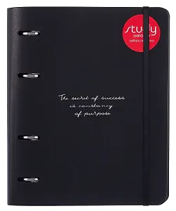 Тетрадь 120л кл. "Quote", черный, на кольцах,  тиснение фольгой белое золото, обложка кожзам