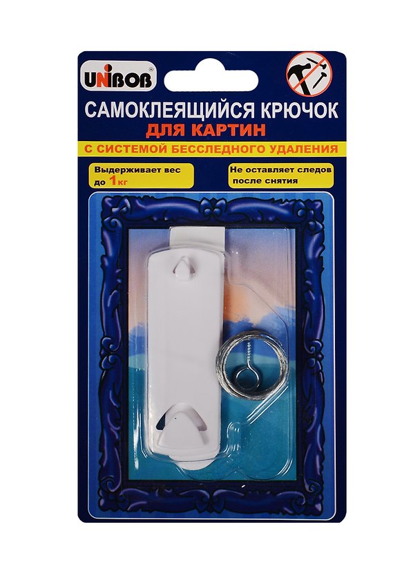 Крючок клейкий, для картин до 1 кг, Unibob 239317 — 1