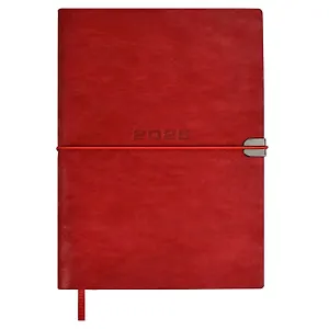 Ежедневник дат. 2025г. А5 176л "Тиволи глосс" красный, кожзам, мягк. переплет, застёжка-резинка, блинт.тиснение, офсет,ляссе