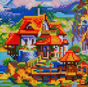 Набор для творчества, Рыжий Кот Алмазная мозаика  (блест.), Красивый дом у моря 20х20см, 28цв AS20027 2798167