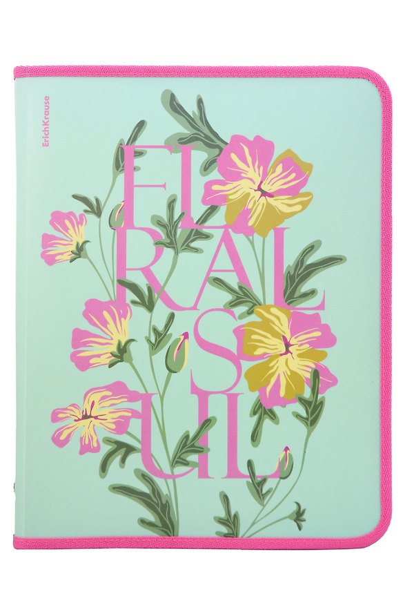 Папка для тетрадей «Floral Soul» А4+, пластик, на молнии с трёх сторон, Erich Krause 3156770 — 1