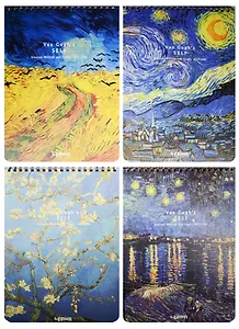 Блокнот B5 38л 175*240 "Ван Гог" карт.обл., гребень, ассорти, Lenwa