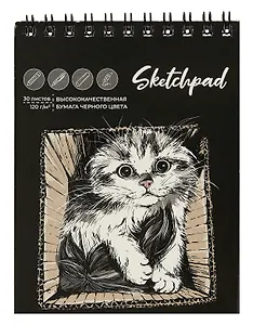 Скетчбук А6 30л "Котик" черн.внутр.блок, 120г/м2, гребень