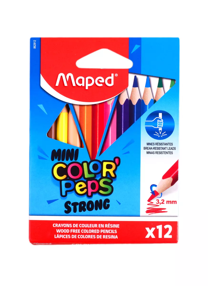 Карандаши цветные Maped, ColorPeps mini Strong, короткие 12 цветов (254055)  купить по низкой цене в интернет-магазине «Читай-город»