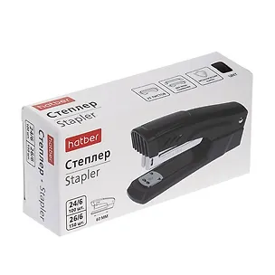 Степлер №24/6 25л металл, черный, к/к, Hatber 3171228