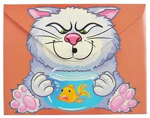 Папка-конверт А4 на кнопке "Кот с рыбкой", двуст.печать