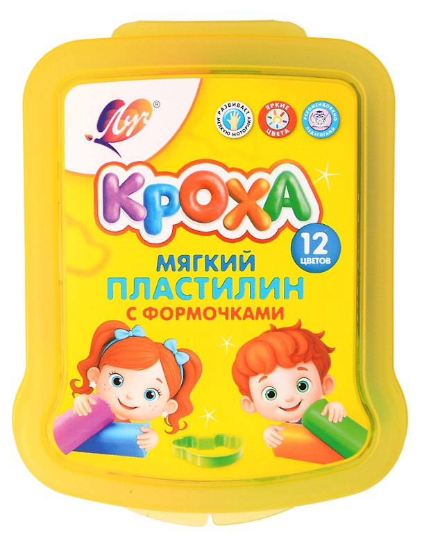 Пластилин 12цв 180гр "Кроха" формочки, стек, в контейнере, Луч 3171824 — 1