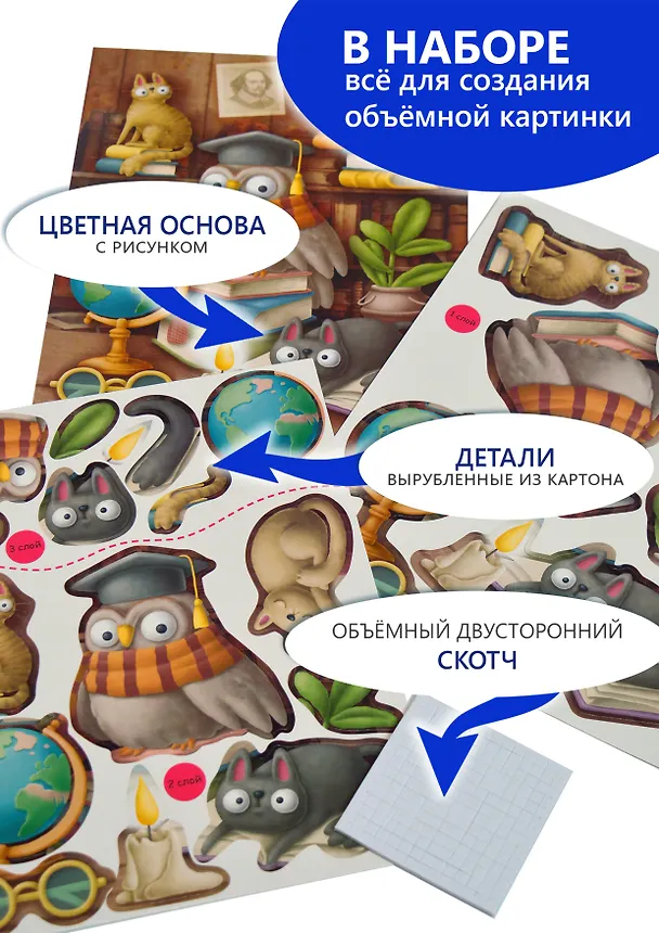3D-аппликация "Котики и сова" 2945619 — 5