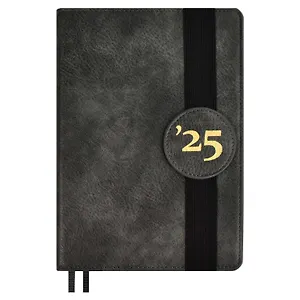 Ежедневник дат. 2025г. А5 176л "Шеврет" серый, кожзам, тв.переплет, тисн. фольгой, резинка, офсет, ляссе