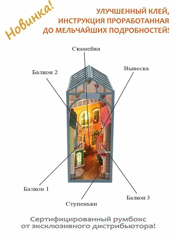Сборная модель Румбокс "MiniHouse Серия книжный румбокс: Дворик в Вероне" 2960697 — 4