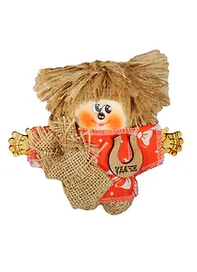 Домовой Кузьма с мешком и подковой малый (лен) (12см) (КУМН-3)