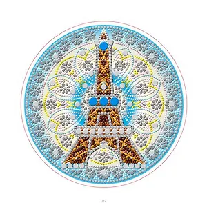 Алмазная мозаика ТМ Рыжий кот круг, д.24 см с подр,с част. зап, камни разн форм (11цв) Эйфелева башня Арт. YKH29
