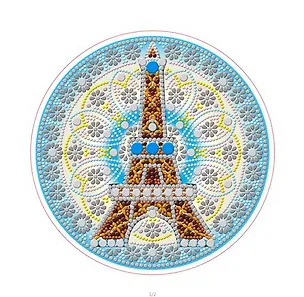 Алмазная мозаика ТМ Рыжий кот круг, д.24 см с подр,с част. зап, камни разн форм (11цв) Эйфелева башня Арт. YKH29 367267