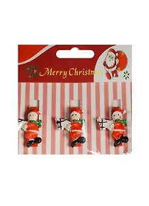 Набор прищепок декоративных, 3 шт, полистоун,снеговик на лошадке