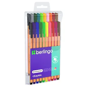 Ручки капиллярные 20цв "Rapido", 0,4мм, трехгран., подвес, Berlingo