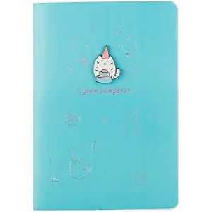 Открытка со значком Котик С днем рождения! (15х11) (конверт) (картон, металл)