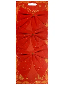 Украшение елочное Бантики красный в горох (3шт) (10см)