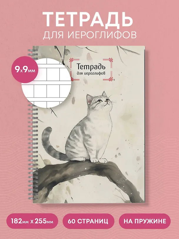 Книга Тетрадь для иероглифов на пружине (Игривый котик) () — 5