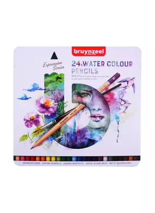 Набор акварельных карандашей Bruynzeel Expression Aquarel 24 цвета + кисть в металл.коробке, Bruynzeel — 257535 — 1