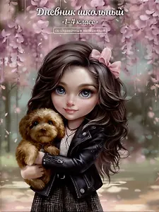 Дневник для мл.кл. "Брюнетка с собачкой" тв.переплёт, глянц.ламинация, пантон, шпаргалка для мл.классов