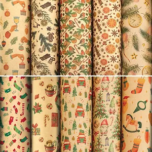 Бумага упаковочная 70*100см "Christmas Kraft" крафт, НГ, инд.уп., ассорти
