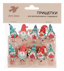 Прищепки декоративные с веревкой Гномики 10шт (ПР-НГ-1)