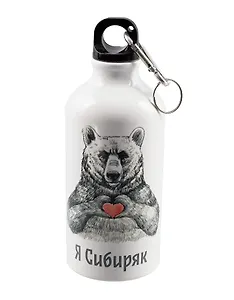 Бутылка с карабином Медведь Я Сибиряк (металл) (500мл)
