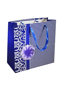 Пакет подарочный бумажный А4 28*28*10 "Полоски синие", мат. ламинат, Хансибэг