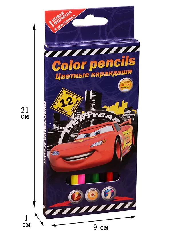 Карандаши цветные 12цв "Cars" к/к, Disney 242760 — 2