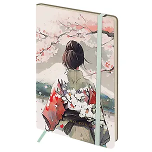 Книга для записей А5 80л лин. "Sakura. Wise beauty" кожзам, с резинкой, тиснение фольгой 3103405