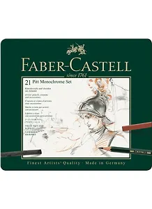 Графические материалы"Pitt Monochrome", 21 предмет, метал. кор., Faber-Castell
