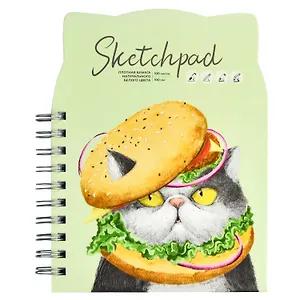 Скетчбук А5 100л "Вкусный кот" белый офсет, 100г/м2, фигурная вырубка, тв.обложка, гребень