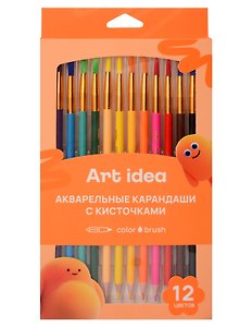 Карандаши цветные акварельные с кистью «Color&brush», Art idea, 12 цветов