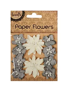 Набор для творчества Цветы с бусинами Paper Flower 2больш.+ 8маленьк.,серые и белые