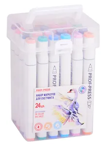 Маркеры для скетчинга 24цв IN COLOR BALANCE двусторонние, скошенный/пулевидный наконечники, пласт.упаковка