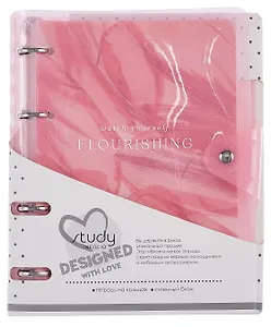 Тетрадь 120л кл. "Easiness", розовый, на кольцах, прозр.пластик, шелкография