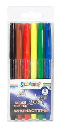 Фломастеры 06цв "SPACE BATTLE" невент.колпачок, ПВХ, подвес, Silwerhof 228974