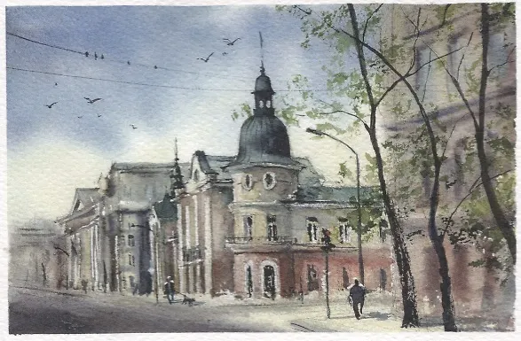 Открытка Иркутск акварель Здание Русско-Азиатского банка 2623972 — 1