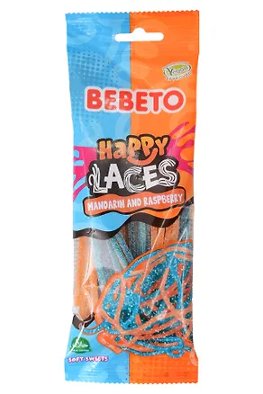 Мармелад BEBETO HAPPY LACES MANDARIN AND RASPBERRY со вкусом мандарина и малины, 75г 3116395