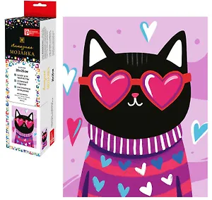 Алмазная мозаика "Кот в очках" 20х25 см.