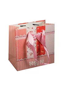 Пакет подарочный бумажный А6 14,5*15,5*6,8 с декор. бантом, красный, мат. ламинат, Хансибэг