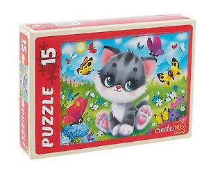Пазл 15 элементов "Котенок и бабочки" 300х215 мм 3077415