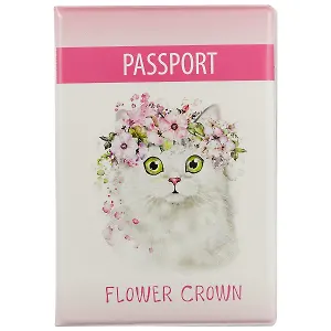 Обложка для паспорта Кошка с веночком из цветов (ПВХ бокс) (ОП2018-200)