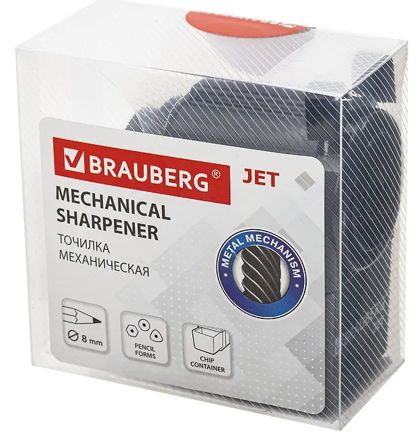 Точилка механическая "JET", металл.механизм, корпус черный, BRAUBERG 2937364 — 1