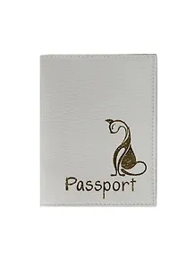Обложка для паспорта нат.кожа, белая, зол.тиснение Кошка, тип 2