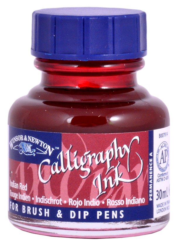 Тушь для каллиграфии красная индийская, 30 мл, Winsor&Newton 261807 — 1