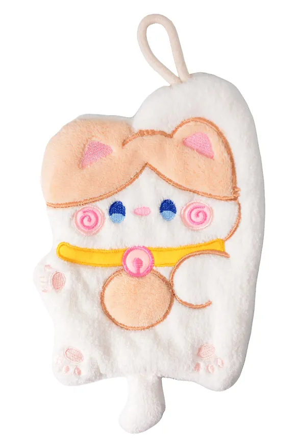 Полотенце Котик бежевый (флис) (25х18) (12-towel-202508-6) 3121772 — 2
