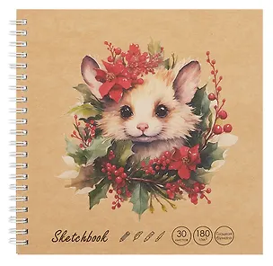 Скетчбук 190*190 30л "DRAFT and CRAFT. Cute mouse", 180г/м2, обложка крафт картон, евроспираль 3069350